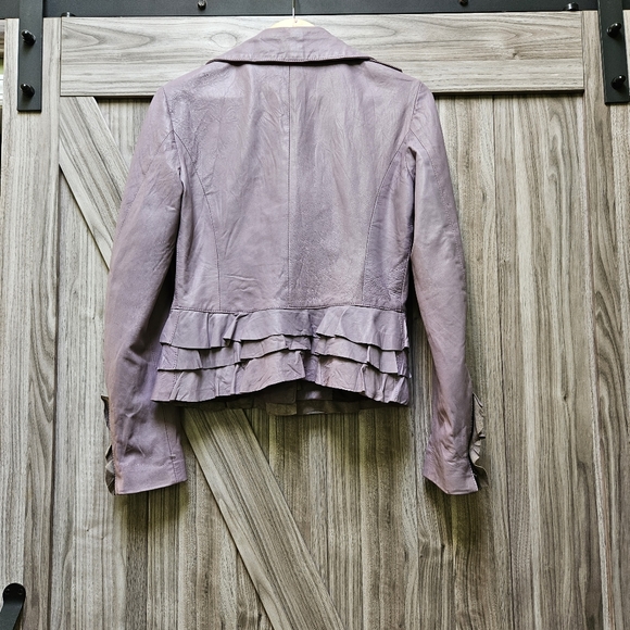 Pierotucci Lilac Vera Pelle 100% Leather Asymmetrical Zip Biker Jacket - Picture 7 of 16
